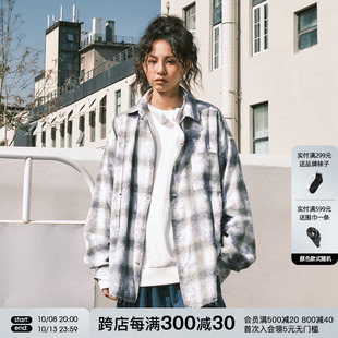 FORNINES新款纯棉格子毛边衬衣男女潮牌上衣宽松春秋长袖衬衫外套