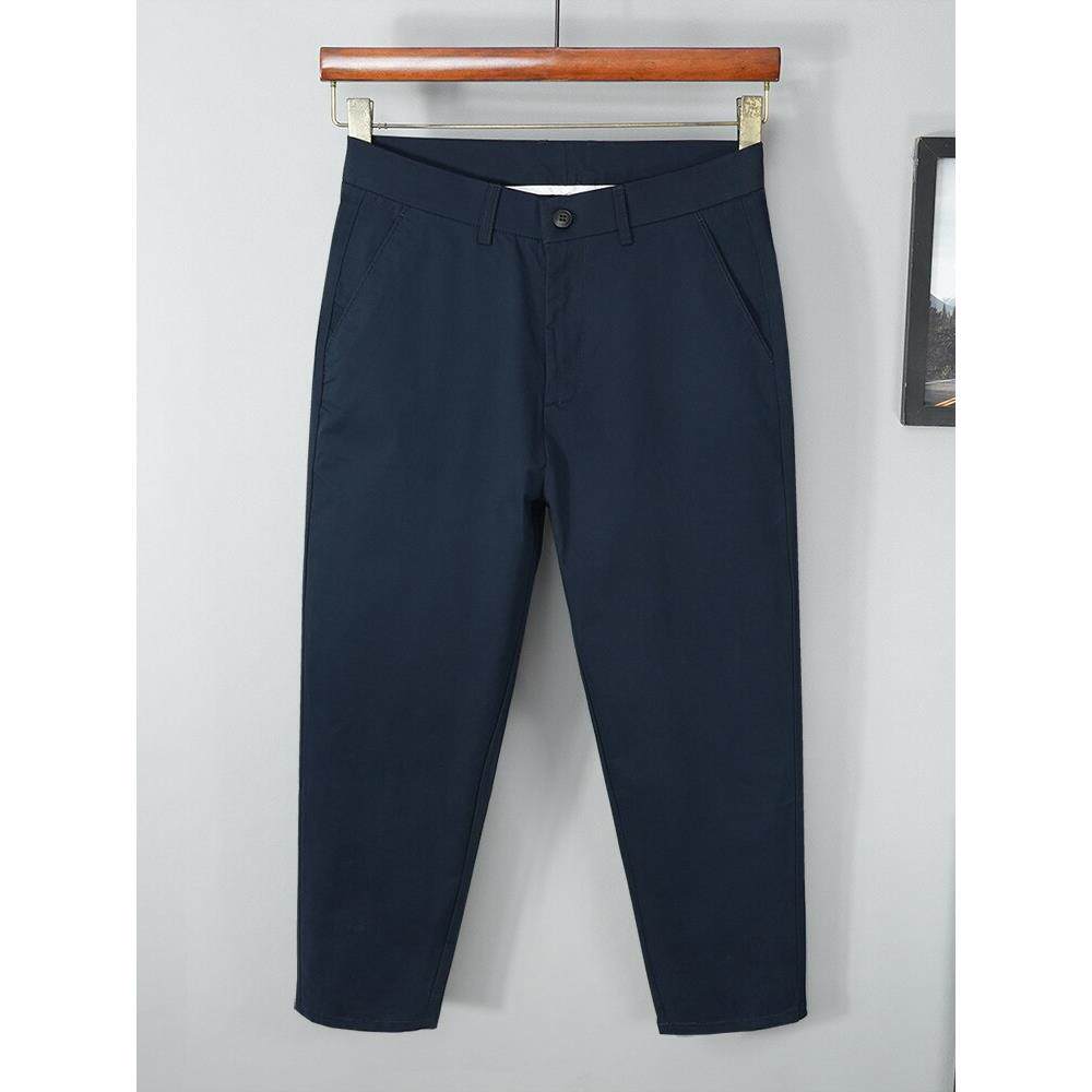 夏季细2026新款纯棉优雅九分休闲裤男士宽松直筒超薄深蓝色弹力宝