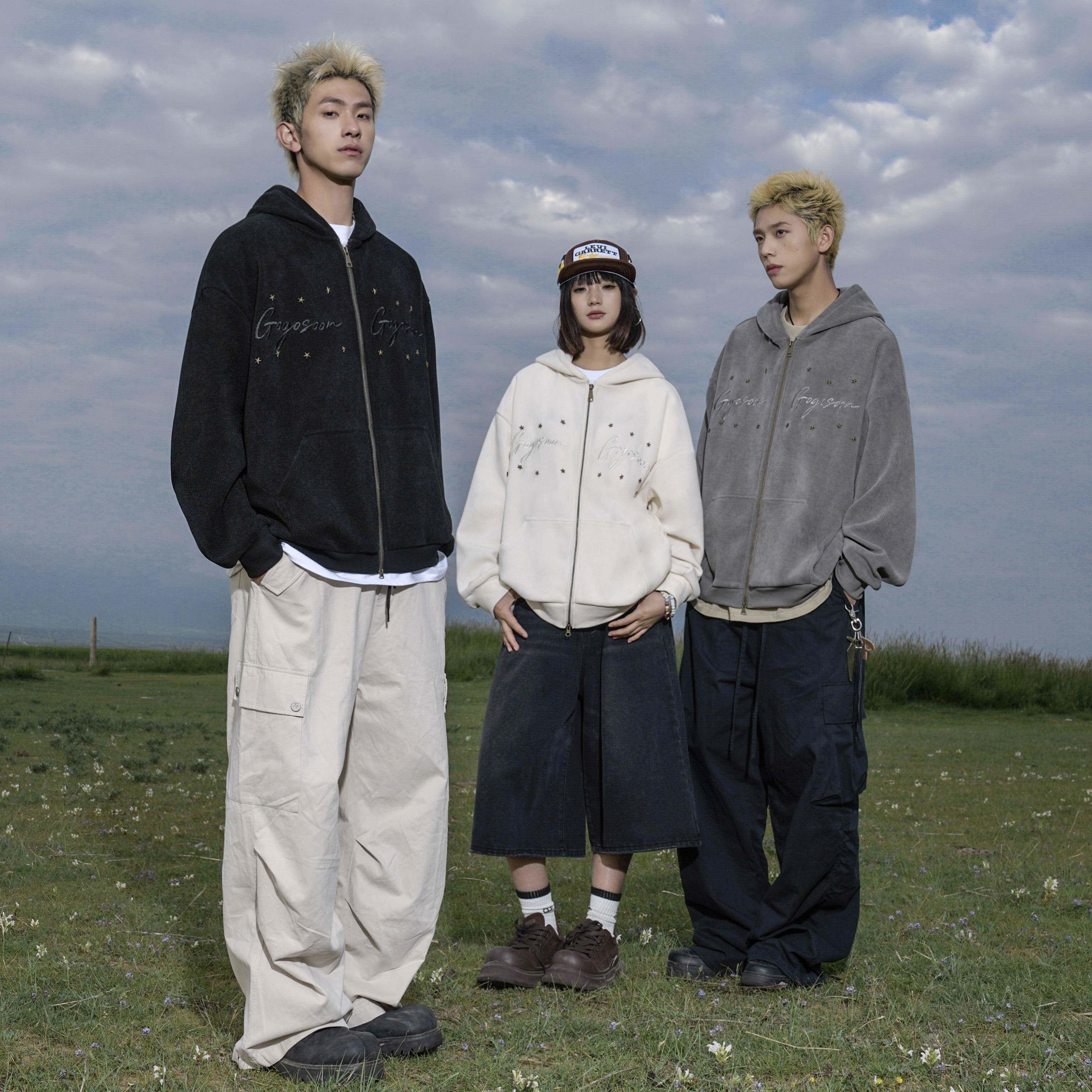 GOGOSOON男生黑色连帽拉链开衫卫衣服外套380g开春秋装美式休闲款