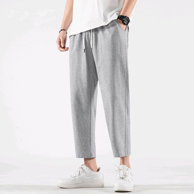 纯棉八九分裤宽松垂感休闲裤夏季直筒裤针织灰色运动裤春秋卫裤男