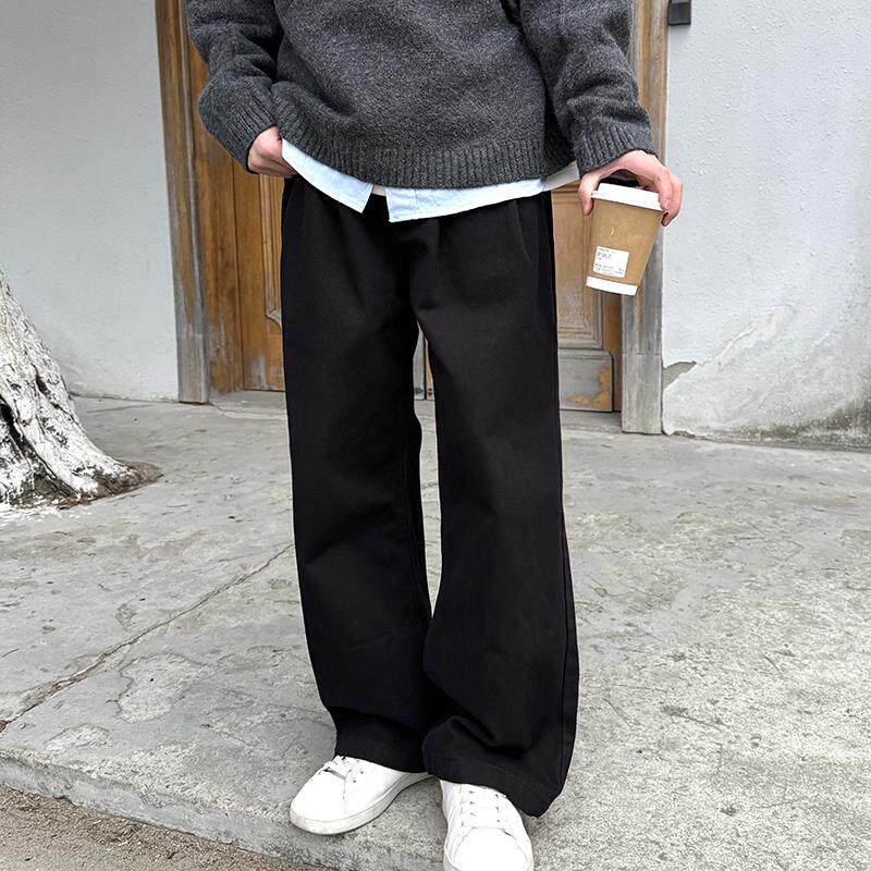 黑色休闲裤2025新款春秋季男生宽松直筒长裤子日系秋季慵懒风纯色