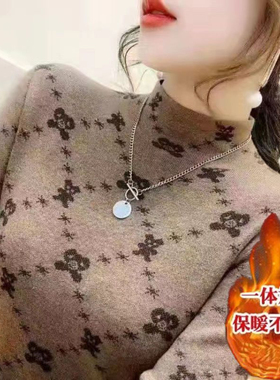 亏本特价清仓处理德绒一体半高领印花打底衫女冬装洋气2023年新款