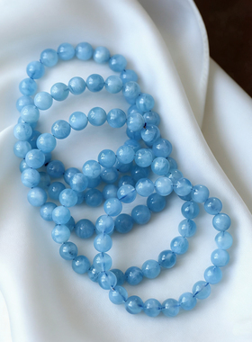 天然海蓝宝手链女款单圈五行补水手串饰品礼物送女友闺蜜生日礼物