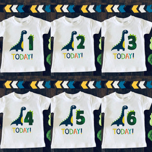 Boys Dinosaur Birthday Number Cartoon T Shirt Children Happy