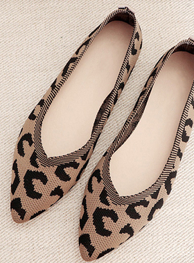 2022 Fashion Breathable Leopard Mesh Ballet Flats Pointed To