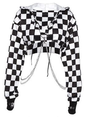 Women Plaid Casual Streetwear Sweatshirt Hoodie Crop Top Jum