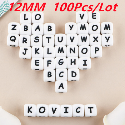 Kovict 12MM 100Pcs Silicone Letters Beads English Alphabet L