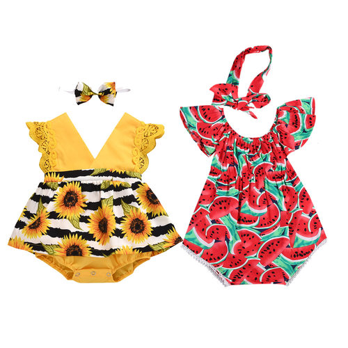 Baby Summer Clothing Infant Newborn Baby Girls Sunflower Lac