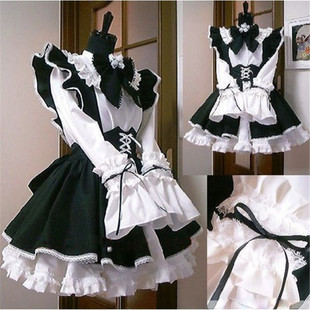 Women Maid Outfit Anime Long Dress Black and White Apron Dre