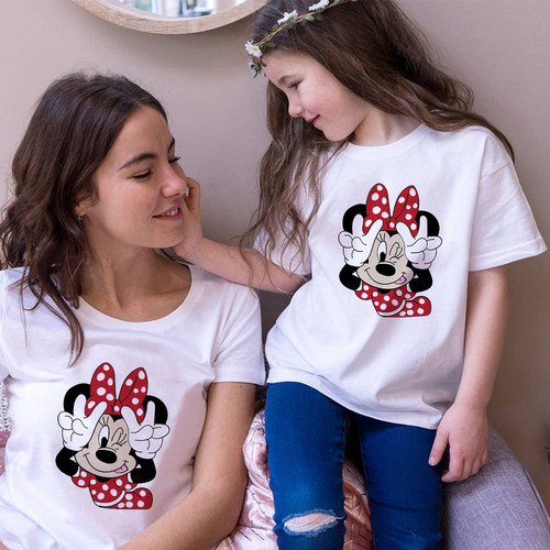 Tees Women T Shirt Minnie Mouse Print T-shirt Casual White S