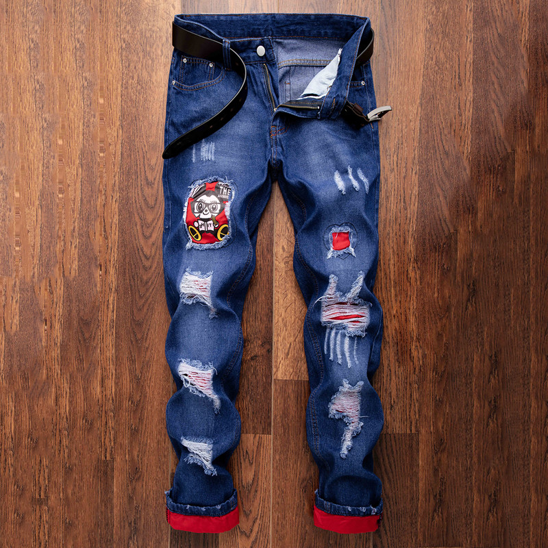 Jeans For Men Fashion Ripped Denim Trousers Biker High Quali图片