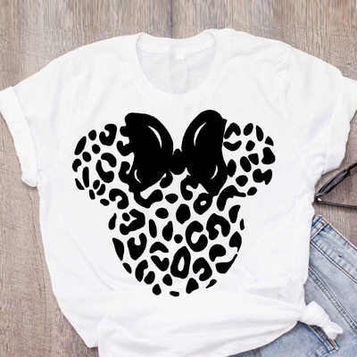 Women's T-shirt cartoon leopard bow T-shirt short sleeve pri
