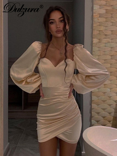 Ruc Mini Solid Women Satin Dulzura Dress Sleeve Lantern Slit