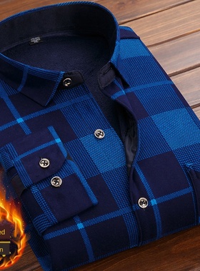 Autumn Winter Thick Velvet Dress Shirt For Men Casual Long S