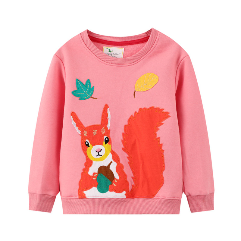 Jumping Meters Girls Squirrel Applique Sweatshirts Long Slee