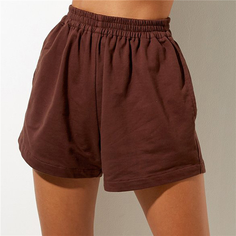 Women Summer Casual Shorts Solid Color High Waist Elastic Lo