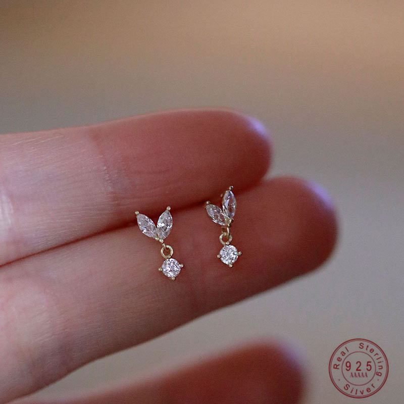 925 Sterling Silver French Simple Crystal Bud Stud Earrings