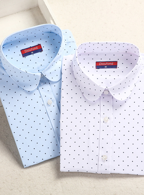 Dioufond   New Women Long Sleeve White Blue Polka Dot Cotton