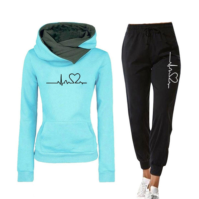 Women Tracksuit Pullovers Hoodies and Black Pants Autumn Win