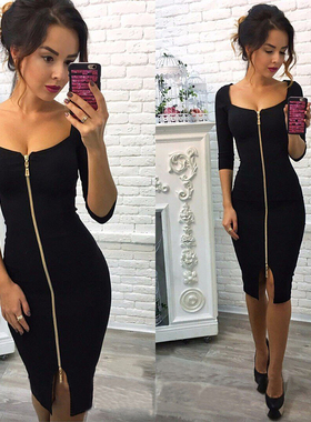 Bodycon Sheath  Dress Black Long Sleeve Party Dresses Women