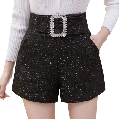 Fashion rhinestones tweed shorts women autumn winter sequin