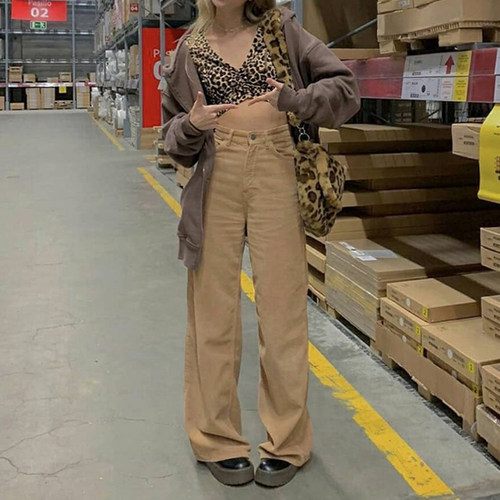 Corduroy Y2K Baggy Joggers Women Vintage Wide Leg Pants Brow