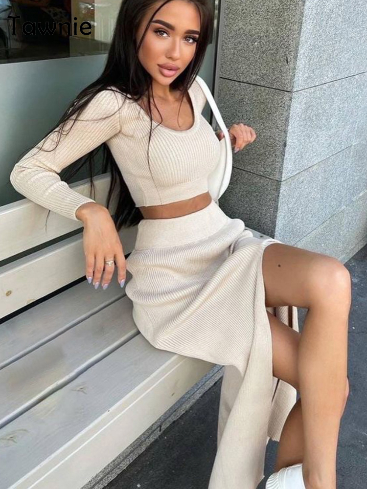 Tawnie 2022 Spring Autumn Knitted Sexy Women Dress Sets Casu