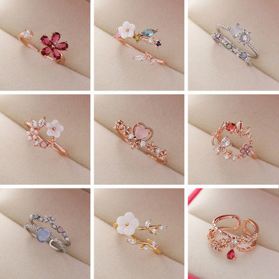 Korea's New Exquisite Crystal Flower Ring Fashion Temperamen