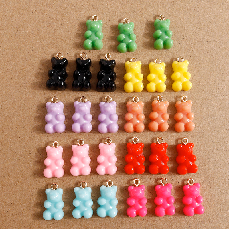 30pcs 11*20mm Candy Colors Cartoon Bear Charms for Cute Drop