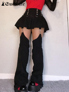 SUCHCUTE Rivet Patchwork Women Mini Pleated Skirts With Trou