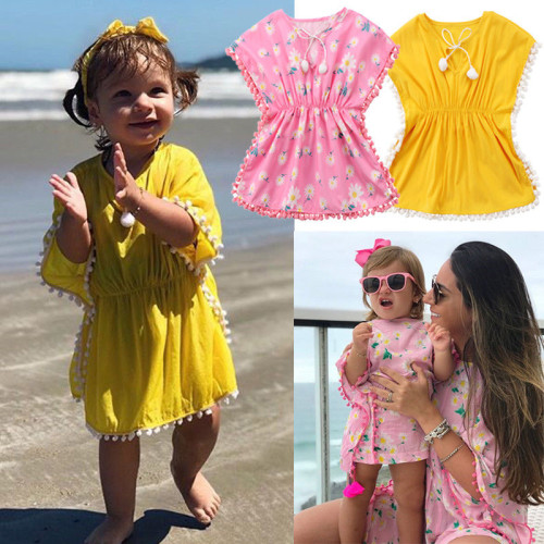 Kids Girls Beach Cover Up Tassels Girls Dress Tunic Pareos B