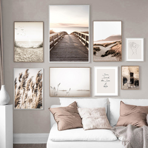Scandinavian Nature Landscape Canvas Painting Grass Bridge B