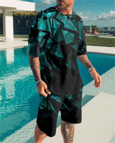2022 Men's Sets Summer Short Sleeve T-Shirt Suit Fashion 2 P