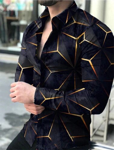 2022 New Men Fashion Shirts Digital Printing Casual Long Sle