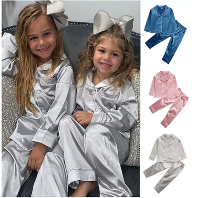 2pcs Infant Baby Boy Girl Pajamas Silk Satin Top Pant Long s