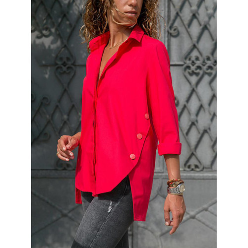 Split Hem Button Detail Tunics Women 5XL Plus Size Chiffon S