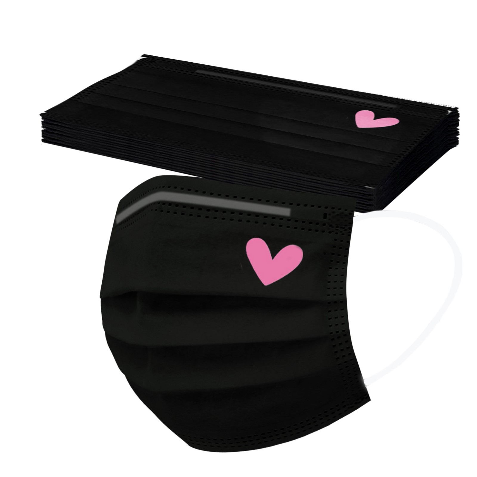 10PC Kawaii Women Face Masks Disposable Adult 3Ply Black 3Pl