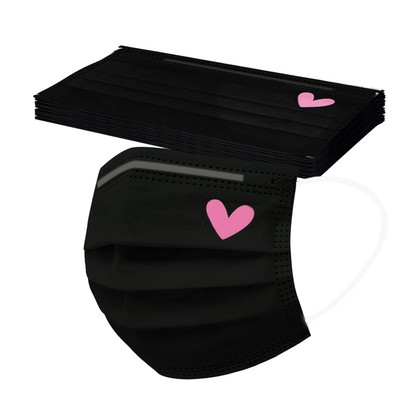 10PC Kawaii Women Face Masks Disposable Adult 3Ply Black 3Pl