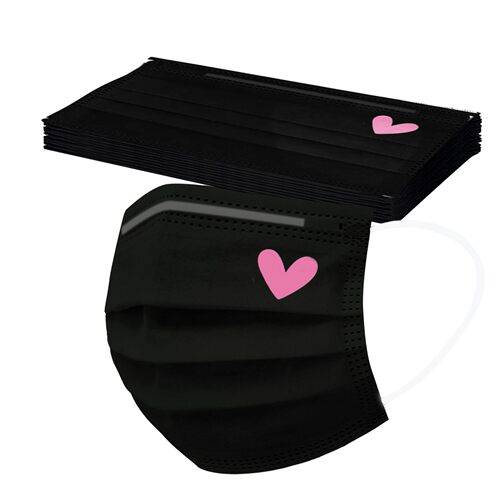 10PC Kawaii Women Face Masks Disposable Adult 3Ply Black 3Pl