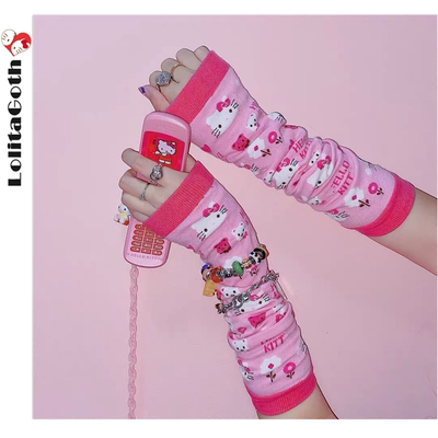 Fingerless Gloves Women Lolita Pink Warm Elastic Leg Warmers