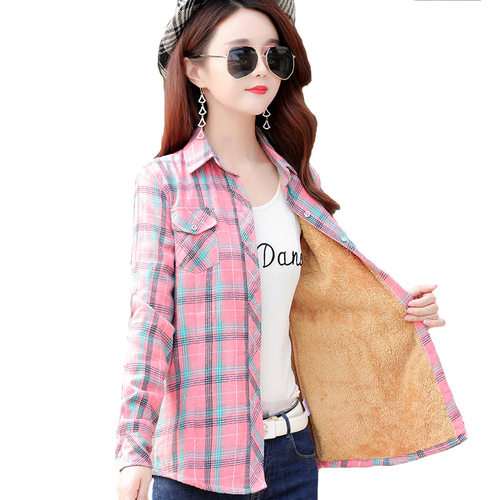 New Women Wool Thicken Plaid Shirts Female Flannel Full Blou