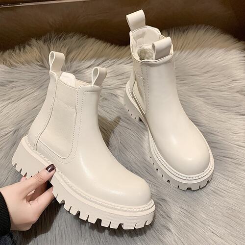 Autumn Winter Chelsea Boots Women Platform Brown Black Beige
