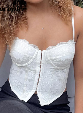 Rapcopter y2k Pin Up Corset Top Lace Frill Vintage Strap Cro