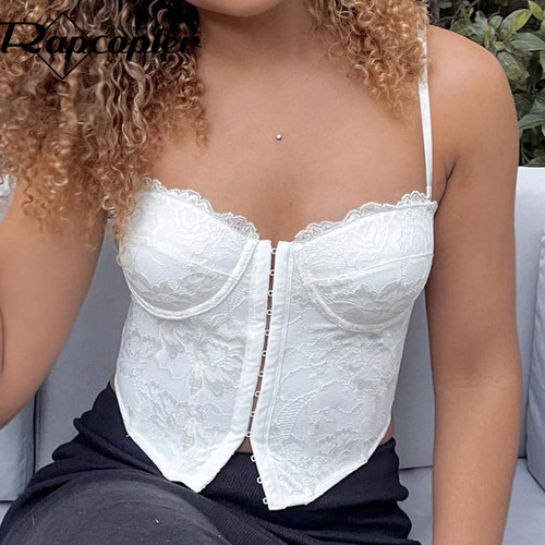 Rapcopter y2k Pin Up Corset Top Lace Frill Vintage Strap Cro