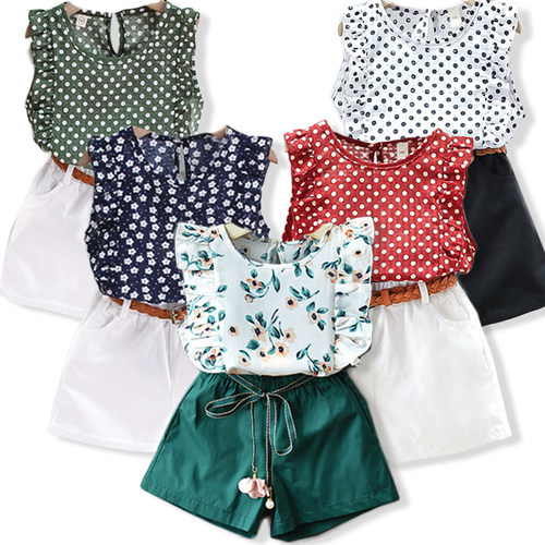 AiLe Rabbit Girls Fashion Clothes Set Short Sleeve Shirt Sho