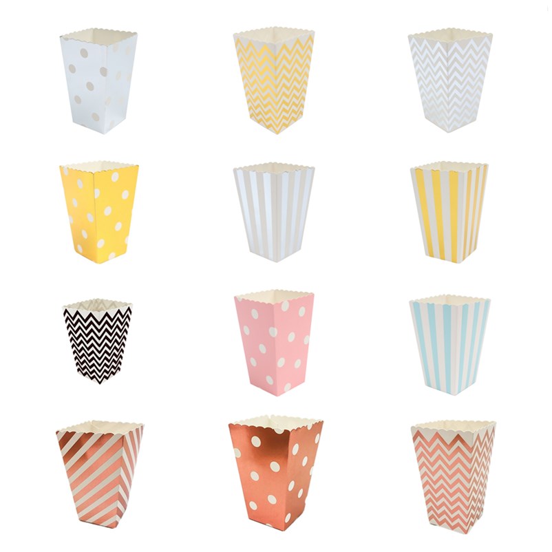 WALMD 6pcs Popcorn Box Colorful Chevron Stripes Dot Gold Gif