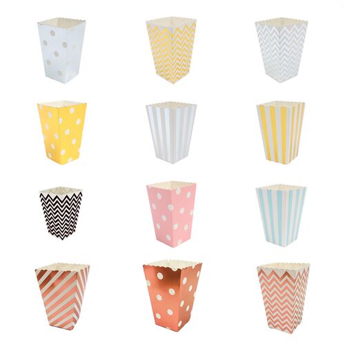 WALMD 6pcs Popcorn Box Colorful Chevron Stripes Dot Gold Gif
