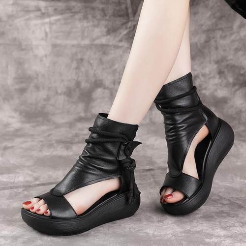 miaoguan Women Summer Sandals Mid Heels Wedges Shoes Ladies
