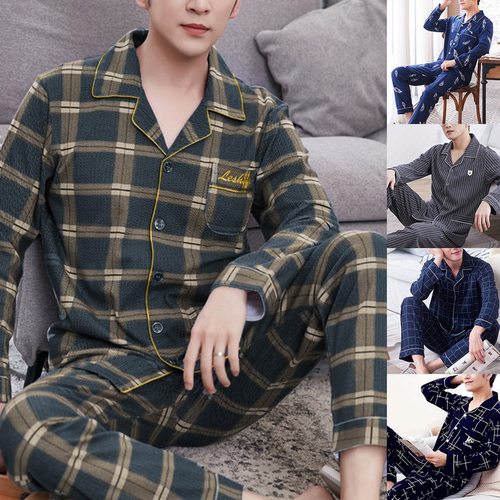 New Men's Pajama Sets spring summer Man Pajamas Set Simple S
