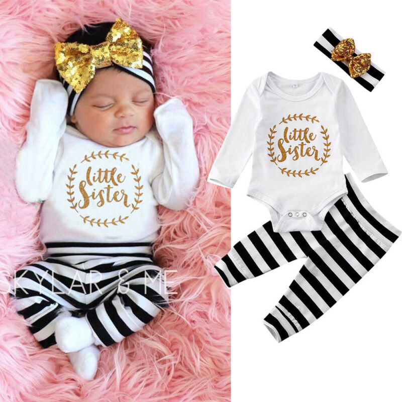 3PCS Newborn Baby Girl Clothes Headband Jumpsuit Romper Pant